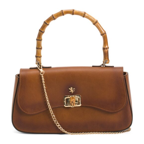 PRATESI Handbags - PRATESI Brown Made In Italy Leather East West Round Flap Handle Satchel